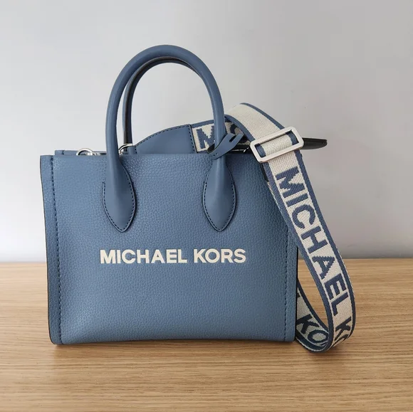 NWT Michael Kors Mirella Small Pebbled Leather Crossbody Bag Blue - Picture 2 of 5